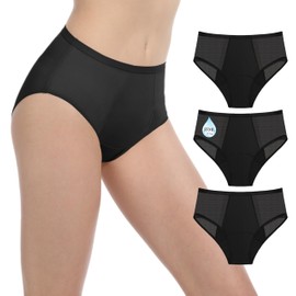 AIRCUTE Washable Women Urine Incontinence Underwear Leak Proof Panties for Postpartum Bladder Leak with 50 ml Absorbency 3 Pack (Black, XL)