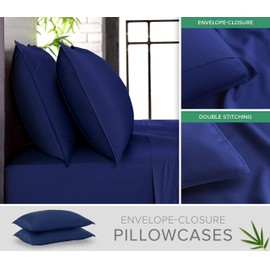 Queen Pillowcases by Pure Bamboo, Genuine 100% Organic Viscose Derived from Bamboo, Luxuriously Soft & Cooling, Double Stitching, Envelope Closure (2 Queen Pillowcases, Cobalt Blue)