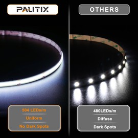 PAUTIX COB LED Strip Lights White 5000K, 24ft/7.5m Super Bright CRI90+ Flexible LED Tape,DC24V for Cabinet Home DIY Lighting Projects with 1pcs Solderless Extension Wire(Power Supply Not Included)