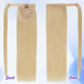 22 Inch Human Hair Ponytail 90g Long Wrap Around Ponytail Bleach Blonde Real Hair Ponytail Extension for Women(22inch,Bleach Blonde)
