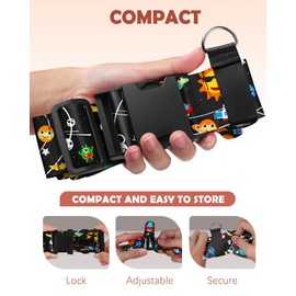 Slohif Car Seat Luggage Strap for Suitcase - Carseat Travel Belt with Buckle Attach to Carry On Luggage Cartoon Airport Stroller Strap Adjustable,Planet