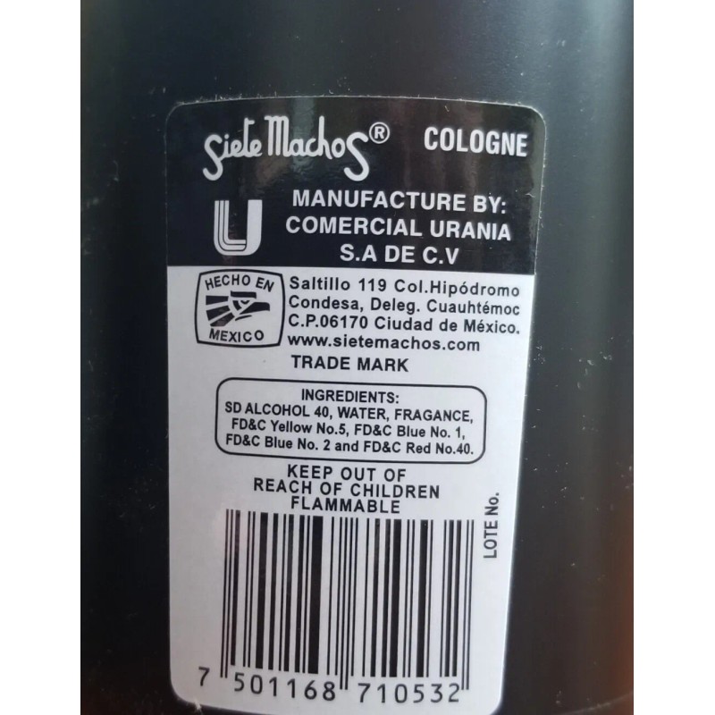 Urania Siete Machos Cologne, Made in Mexico by Urania /