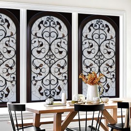 Stained Glass Window Film Privacy Decorative – Colorful Leaf Frosted Static Cling Vinyl, No Glue, UV Blocking, Heat Control,Tint for Home Office Bathroom 17.7 x 39.4 Inches (1, Door)