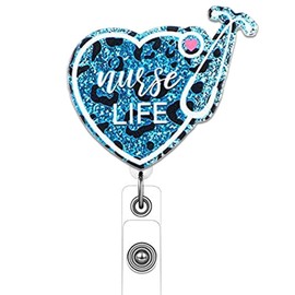 ANDGING Scrub Life Nurse Badge Reel Glitter Purple Heart Badge Reels Retractable for Nurses Badge Clip Cute Funny CNA LPN ID Card Badge Holder with Alligator Clip Medical Nursing Student Essentials