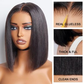 Bob Wig Human Hair 10 Inch Glueless Wigs Human Hair Pre Plucked Pre Cut 4X6 HD Lace Front Wigs for Women 150% Density Short Straight Wig Ready to Wear Natural Color