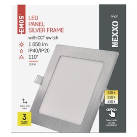 EMOS LED Panel 12.5 W Square 1050 lm Recessed Ceiling Light 17 x 17 cm Extra Flat Installation Depth 2.1 cm 3 Adjustable Light Colours Warm White Neutral White (3000-4000K) with LED Driver