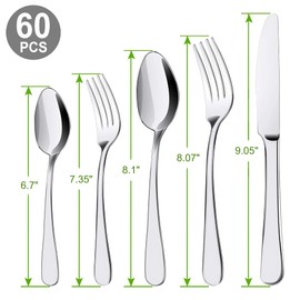 Silverware Set, ENLOY 60 Pieces Stainless Steel Flatware Set, Kitchen Utensil Set Cutlery Tableware for Home and Restaurant, Service for 12, Dinner Knives/Spoons/Forks, Dishwasher Safe