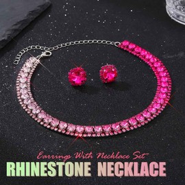 JAKAWIN Rhinestone Choker Necklace Sparkly Diamond Chokers Jewelry for Women (9 Deep Pink)