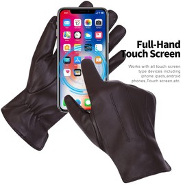 Mens Luxury Nappa Lambskin Leather Gloves Winter Warm Touchscreen Gloves Cashmere Lining,Brown,L