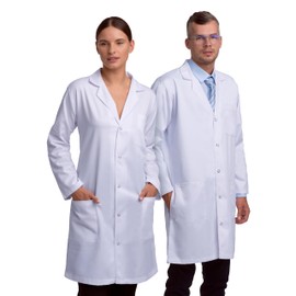 Professional Lab Coat, 100% Cotton, Unisex, 40 Inch Length Coat, White (Large)