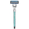 Premium Razor Handle with Crystal Gems, Chrome Finish, Blue 5-Blade