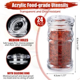 FoldTier 24 Pcs Plastic Salt and Pepper Shakers Bulk Spices Shakers with Perforated Lid Seasonings Containers Clear Empty Salt Bottles for Home Restaurant Kitchen(White,2 oz)