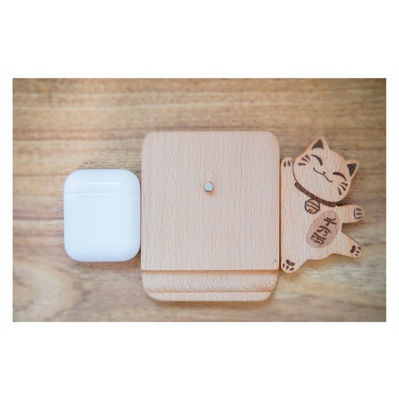 スマホスタンド 木製卓上 可愛い 磁気着脱式スマートフォンスタンド 360度回転可能 滑り止めガスケット付き (猫)