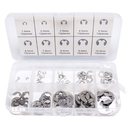 Michass 120 Pieces Stainless Steel E Clip Retaining Ring, E Clip Snap Ring, Internal Retaining Ring, 10 Sizes Internal External Push Button with Storage Box, for Shaft Mounting Parts