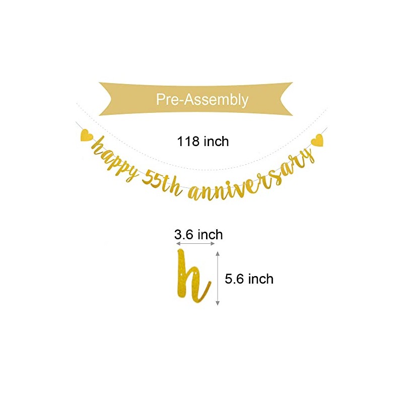 XIAOLUOLY Gold Glitter Happy 55th Anniversary Banner,Pre-Strung,Party Decorations Bunting Sign