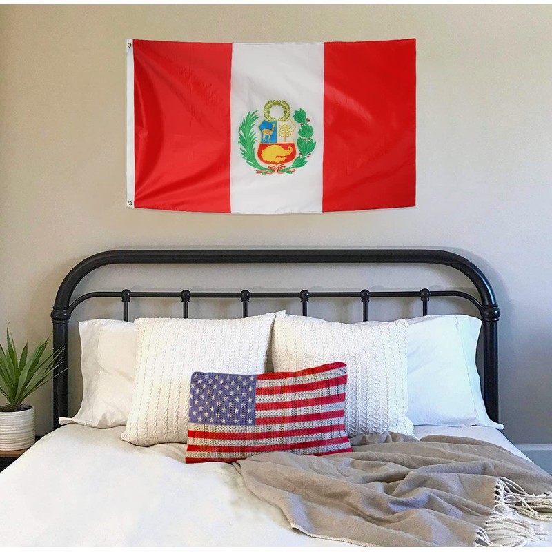 DANF Peru Flag 3x5 Ft Thick Polyester, Fade Resistant, Brass