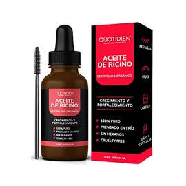 Quotidien Aceite de Ricino Puro Certificado Orgánico por OTCO | Castor Oil Prensado en Frío, Sin Hexanos | Estimula el Crecimiento y Volumen de Pestañ