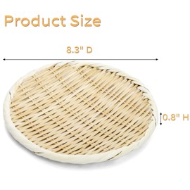 ELFULLY Bamboo Basket Colander, 8.3" Round Small Bamboo Sieve Washing Strainer, Hand Weave Plate Holder for Kitchen, Wicker Pantry Storage Tray for Fruit Vegetable Bread Snack Zaru