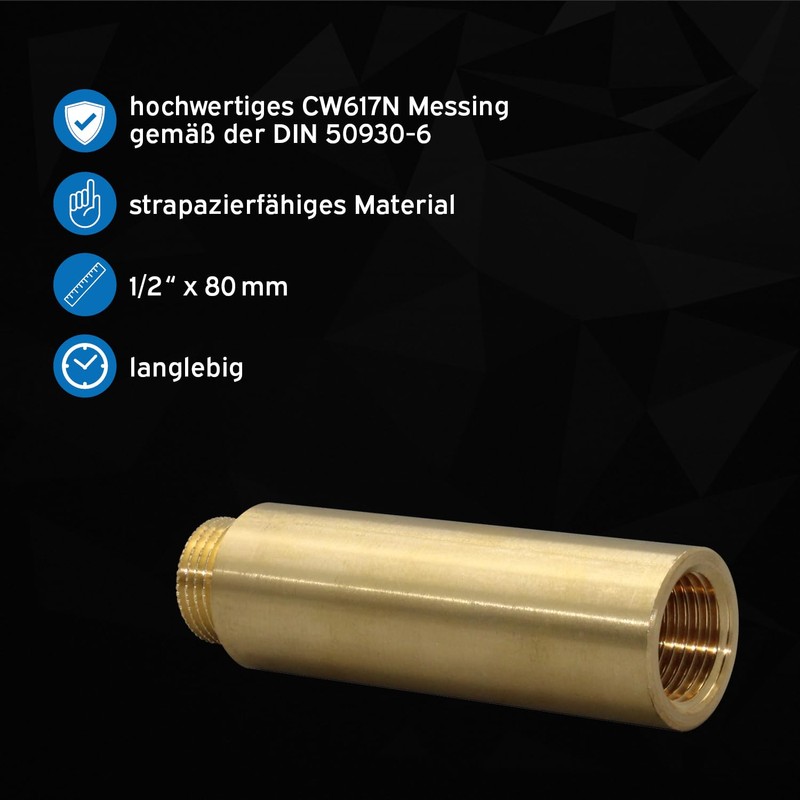 kör4u Tap Extension Brass 1/2 Inch x 80 mm Thread