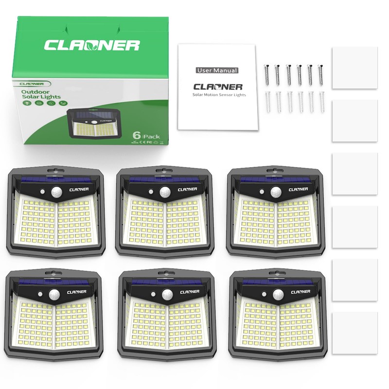 CLAONER Solar Lights Outdoor, [128 LED/6 Packs] Solar Motion Sensor