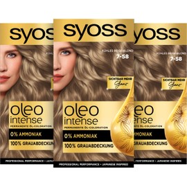 Syoss Oleo Intense Permanent Oil Colouration Hair Colour, 7-58 Cool Beige Blonde with Nourishing Oil and Ammonia Free, Pack of 3 (3 x 115 ml)
