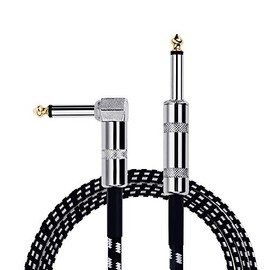 Cable de Instrumento de 3 metros, Cable de la Guitarra, Guitar Cable Audio para Amplificador de Potencia Estéreo/Bajo/ Bajo y Acordes, 1/4 "en ángulo Trenzado Conector Macho Mono TS, Cable Es una Mezcla de Lana Tejida, Muy Duradero (Negro)