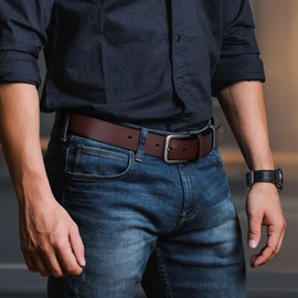 Buffway Men's Leather Belt,1.5" Handcrafted Top-Grain Leather – Durable,Comfortable,Suitable for Everyday Formal & Casual Wear - Size 38" Coffee