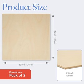 3 mm Baltic Birch Plywood 1/8 x 12 x 12 Inch, Box of 2 B/BB Grade Craft Wood, Stronger Than Basswood Sheets, for Laser, CNC Cutting and Wood Burning, by Woodpeckers