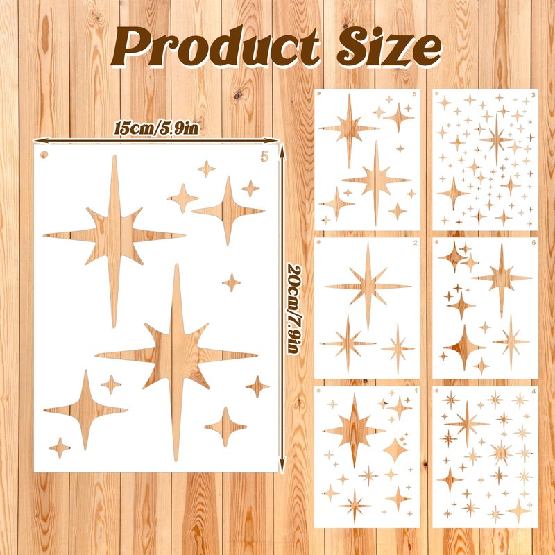 HJZHII 6Pcs Large Star Stencil for Painting, Reusable Star Stencil