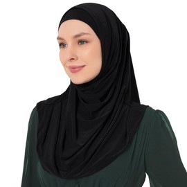 Elegant Stretchable Hijab for Women, Instant and Durable, Tailored for Muslim Women Consists of 2pieces (Black)