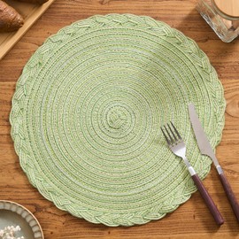 vctops Set of 6 Sage Green Round Placemats 12 inch Boho Braided Place Mats for Kitchen Dining Party Natural Table Decor (Green, Diameter 12")