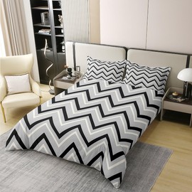Manfei 100% Cotton Black White Stripe Line Bedding Set King Size White Retro Stripes Geometry Duvet Cover for Bedroom Decor Simple Style Comforter Cover with 2 Pillowcases
