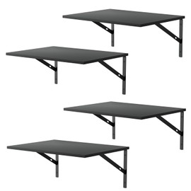 Deep Floating Wall Shelves - 4 Sets of 12 Inch Wide Black Wood Shelves for Bathroom, Bedroom, Kitchen, Living Room