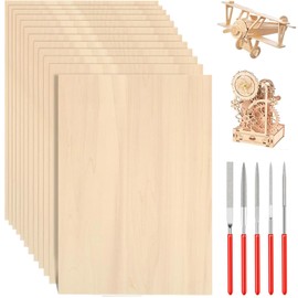 15pcs Balsa Wood Sheets, 10x20x0.2cm, with 5 Tools Wood Veneer Sheets Set for Laser Cutting and Model Building, Dimensions Surface for Crafts, Wedding Decor, School Projects