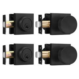 Haidms Matte Black Door Knobs with Deadbolt, Heavy Duty Front Door Knobs and Deadbolt Set, Zinc-Alloy Black Exterior Door Knob (2 Pack)