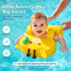 Non-Inflatable Baby Swim Trainer with Adjustable Dual Buckle – Giraffe or Rhinoceros, Ages 6–36 Months