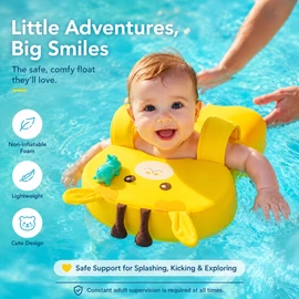 Non-Inflatable Baby Swim Trainer with Adjustable Dual Buckle – Giraffe or Rhinoceros, Ages 6–36 Months