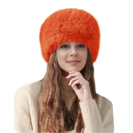 Lina & Lily Women's Winter Cossack Hat Russian Style Long Pile Faux Fur (Orange)