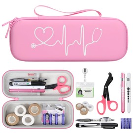BOVKE 15 Pcs Stethoscope Case Sets Medical Supplies Include Stethoscope Case, Medical Scissors, 2 Penlights with Batteries, Bandage Wraps, Name Card Holder for Nursing School Tool Kits, Pink