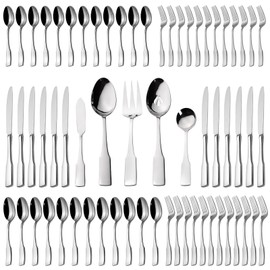 Alata Kate 65-Piece Silverware Set with Utensil-Serving Set, Service for 12, Stainless Steel Flatware Set, Mirror Polished Cutlery Set, Dishwasher Safe