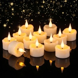 12 Pack Flameless Tea Light Candles with 6 hours Timer, 200+ Hours Long Lasting Battery Operated tealight, Real Wax Flickering Candles for Votive Wedding Centerpiece Table Decor Halloween Christmas