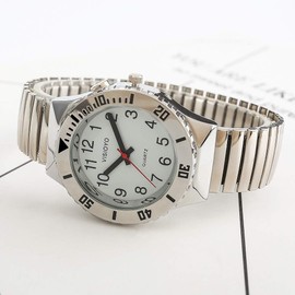 Montre Parlante Analogique avec Alarme Annonce de l'heure et Date en Français Pour Aveugle et Les Personnes Malvoyant,Bracelet Extensible TFBW-1603C