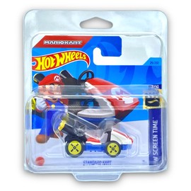 Hot Wheels Standard Kart (Mario Kart Red, White & Blue) 2/10 HW Screen Time 2023-29/250 (Short Card) - COMES IN A KLAS CAR KEEPER PROTECTIVE COLLECTORS CASE - GRX17