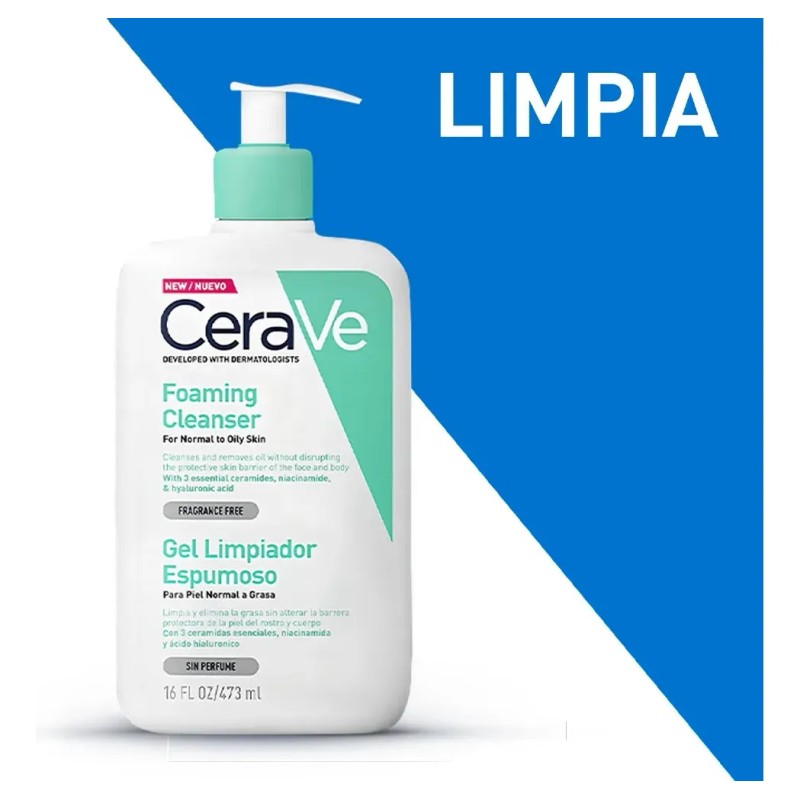 Gel Limpiador Espumoso Cerave Piel Normal A Grasa 236 Ml-2ps