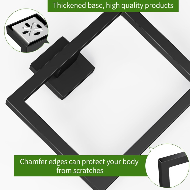 2 Pack Matte Black Hand Towel Holder, Stainless Steel Wall