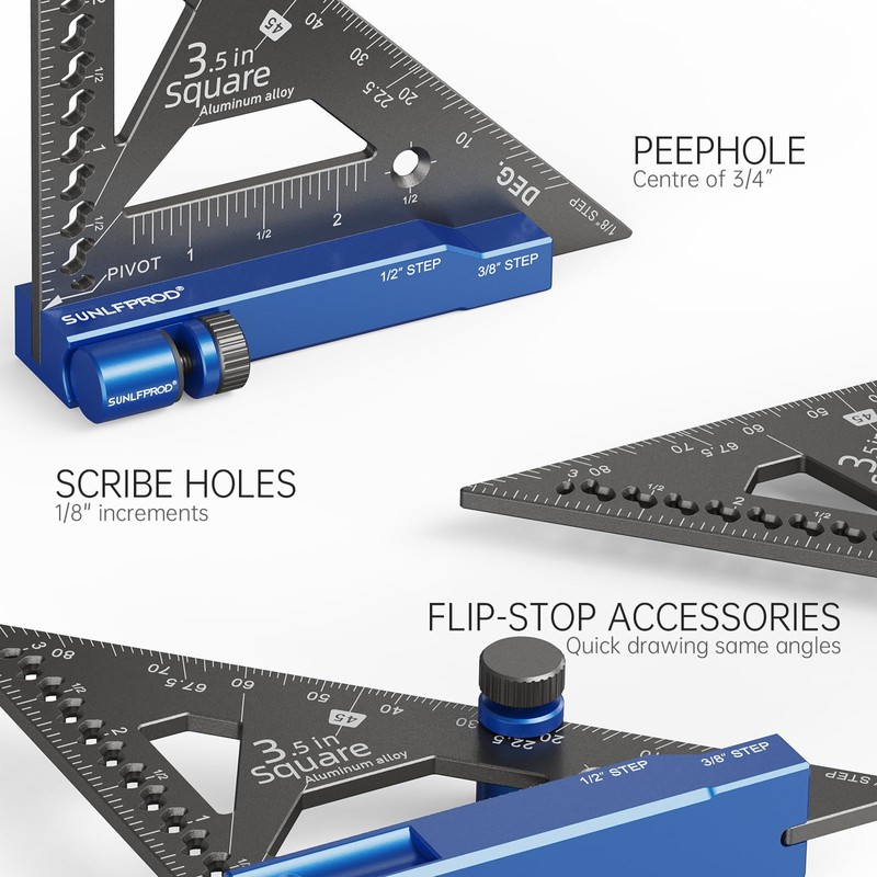 SUNLFPROD Mini Square Woodworking Tool with Flip-Stop 90 Degree Small