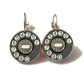 Rotary Phone Earring Earrings Hoops Loops Retro Telephone Analog Receiver Tube Y2K Television TV 1980s Compact Disc CD Vinyl Record Long Player DJ Vintage 80's Hair Music Metal Shred Passion Love Dangle Thrash Goth Punk Style Emo Phonograph Album (Phone)