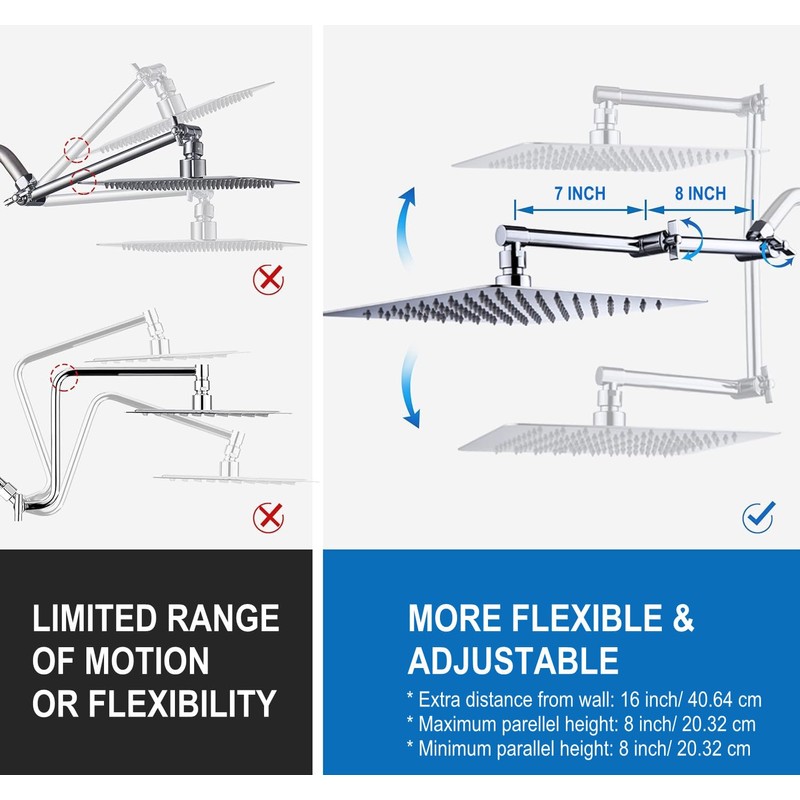 JINYOMFLY Shower Arm Extension 16" Shower Head Extension Arm Shower