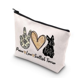 Scottish Terrier Mama Gift Peace Love Scottish Terrier Cute Puppy Themed Makeup Bag for Dog Lover, Beige, Plscottish Terrier