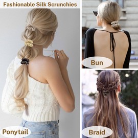 4Pcs Silk Scrunchies, Satin Hair Ties Elastic Hair Bobbles for Women Satin Ponytail Holder Hair Ties No Damage for Women Girls (Black/Brown/Khaki/Beige)